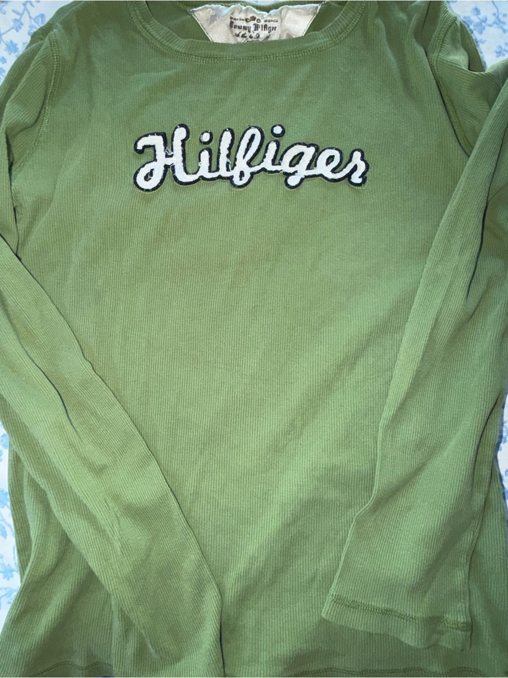 Tommy Hilfiger Olive Green Crewneck Sweater with Script Logo